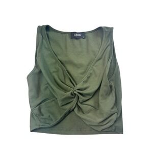 Cider Olive Green Ribbed Twist Front Sleeveless Crop Top‎ Womens Size XL